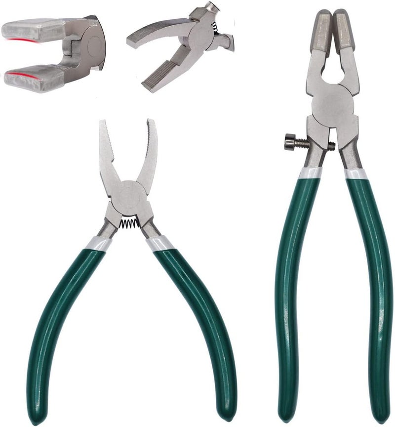 GINWORD 2 Pcs Heavy Duty Glass Cutting Pliers, Glass Running Pliers Tips with Adjustable Screw, Stained Glass Tool, Tile Cutters Tool - Image 1